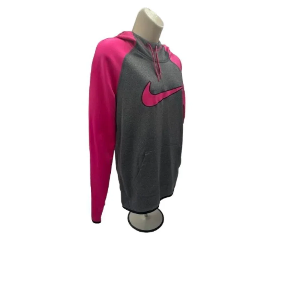 Nike Women's Therma-Fit Pullover Gray Pink Hoodie Sweatshirt Small